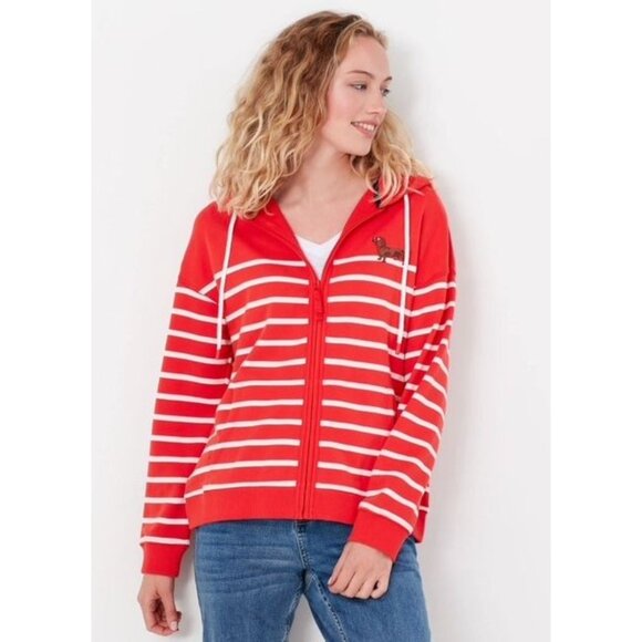 NWT Womens Joules Red & White Striped Zip-Up Hoodie w/Dachshund Embroidery - Picture 5 of 16